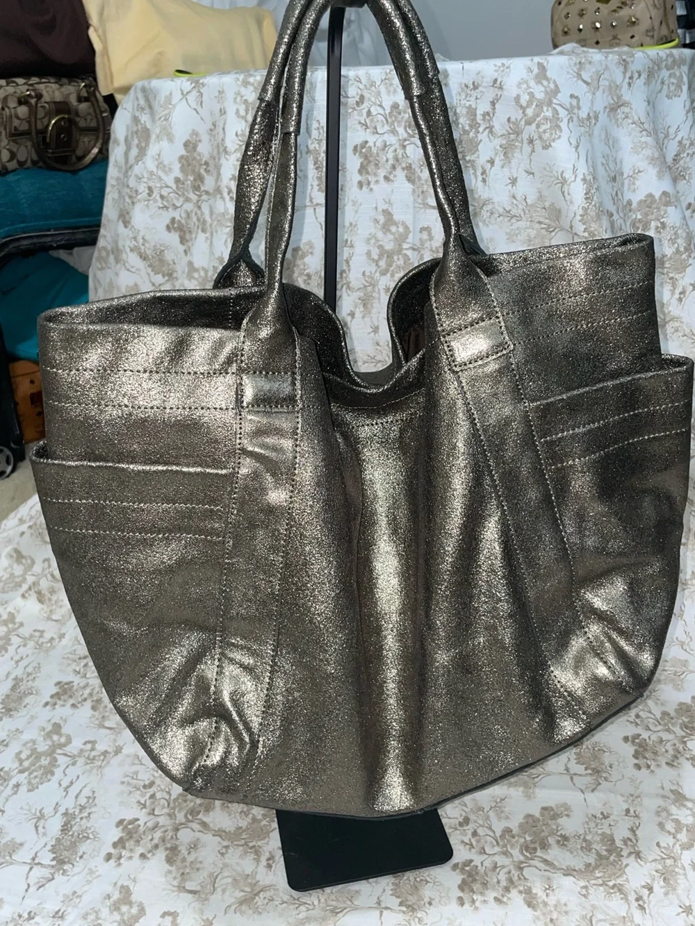 Metallic Bronze Hobo Tote Bag for Women